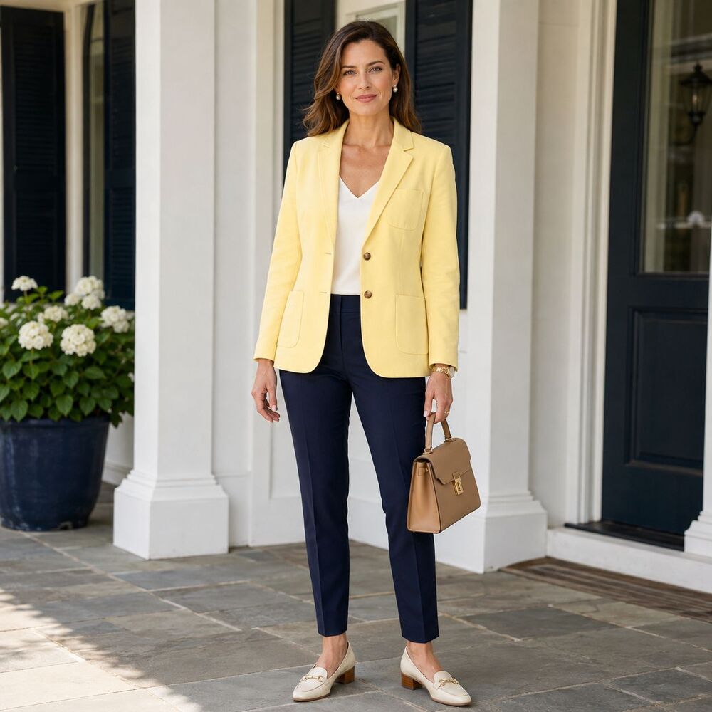 TALBOTS Womens New 8 Lined Blazer Jacket Aberdeen Yellow Career Cotton Blend
